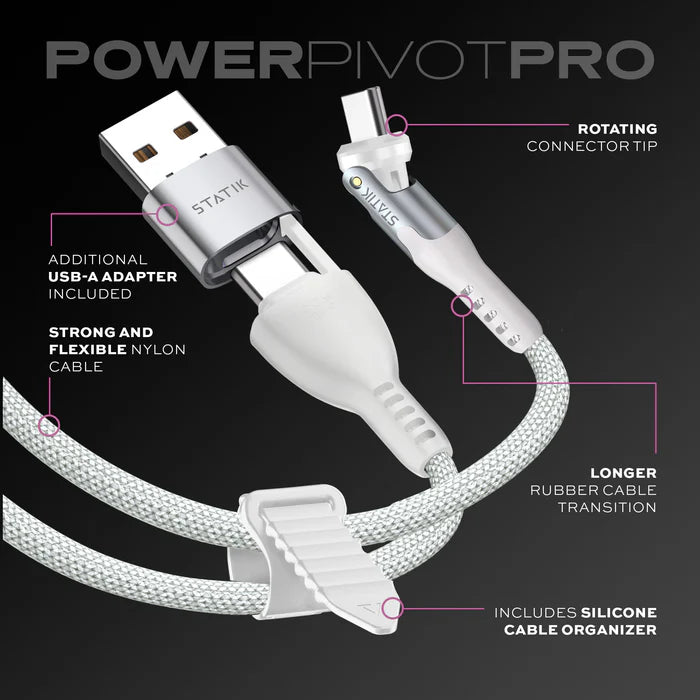 STATIK PowerPivot Pro 90 Degree Cable Fast Charging Cable White - 2m STATIK PowerPivot Pro 90 Degree Cable Fast Charging Cable White - 2m